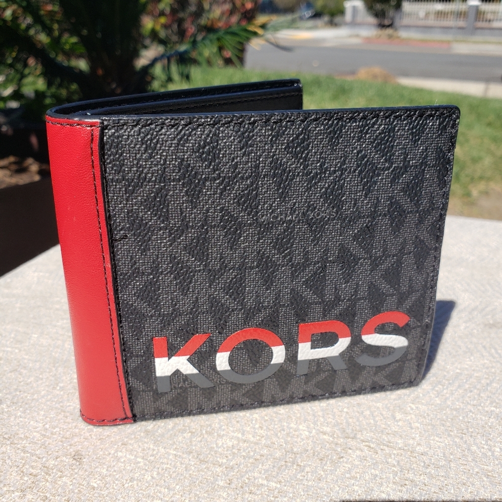 Michael Kors Men's BLACK Cooper MK Pvc Leather Slim Billfold Wallet